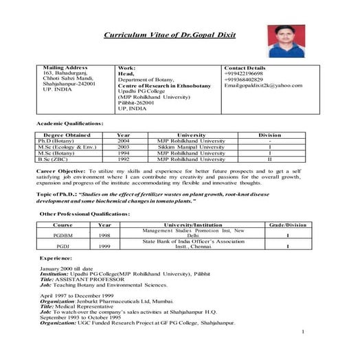 Updated CV of Dr Gopal Dixit | DOCX