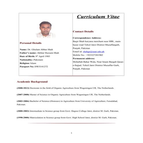 Updated CV of DR. G.A. Shah