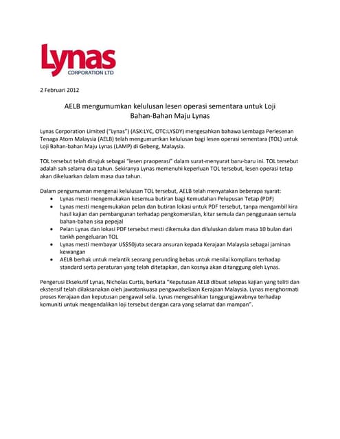 Lynas Jv Announcement