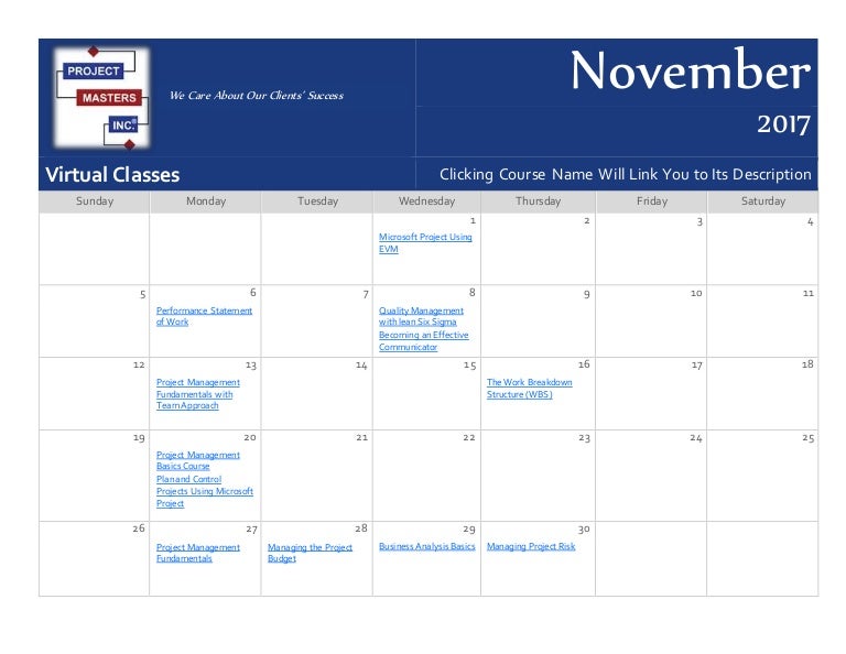 Updated November calendar