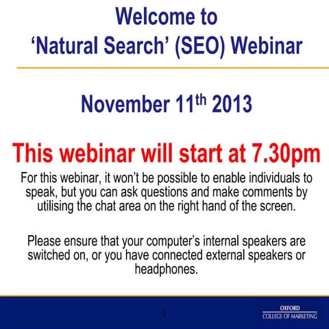 Webinar gratuit Search Engine Optimization ( SEO). Institutul de Marketing si...