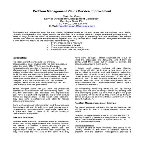 Problem management yields service improvement