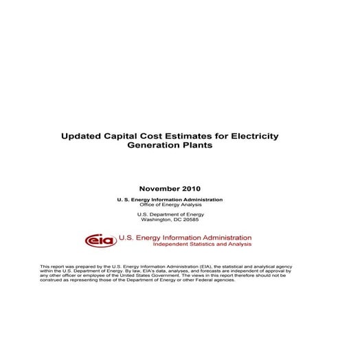 Updated plant costs 2010