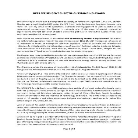 UPES SPE Student Chapter wins the Outstanding Chapter Award for the 4th conse...