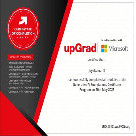 The upGrad–Microsoft Generative AI Certification is a collaborative learning ...