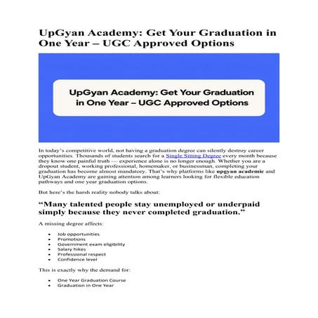 UpGyan Academy: Get Your Graduation in One Year – UGC Approved Options ...