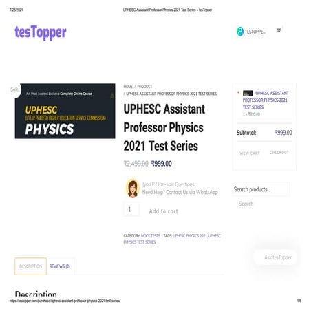 Uphesc assistant professor physics 2021 test series » tes topper | PDF