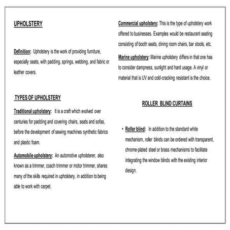 Upholstery interior design 