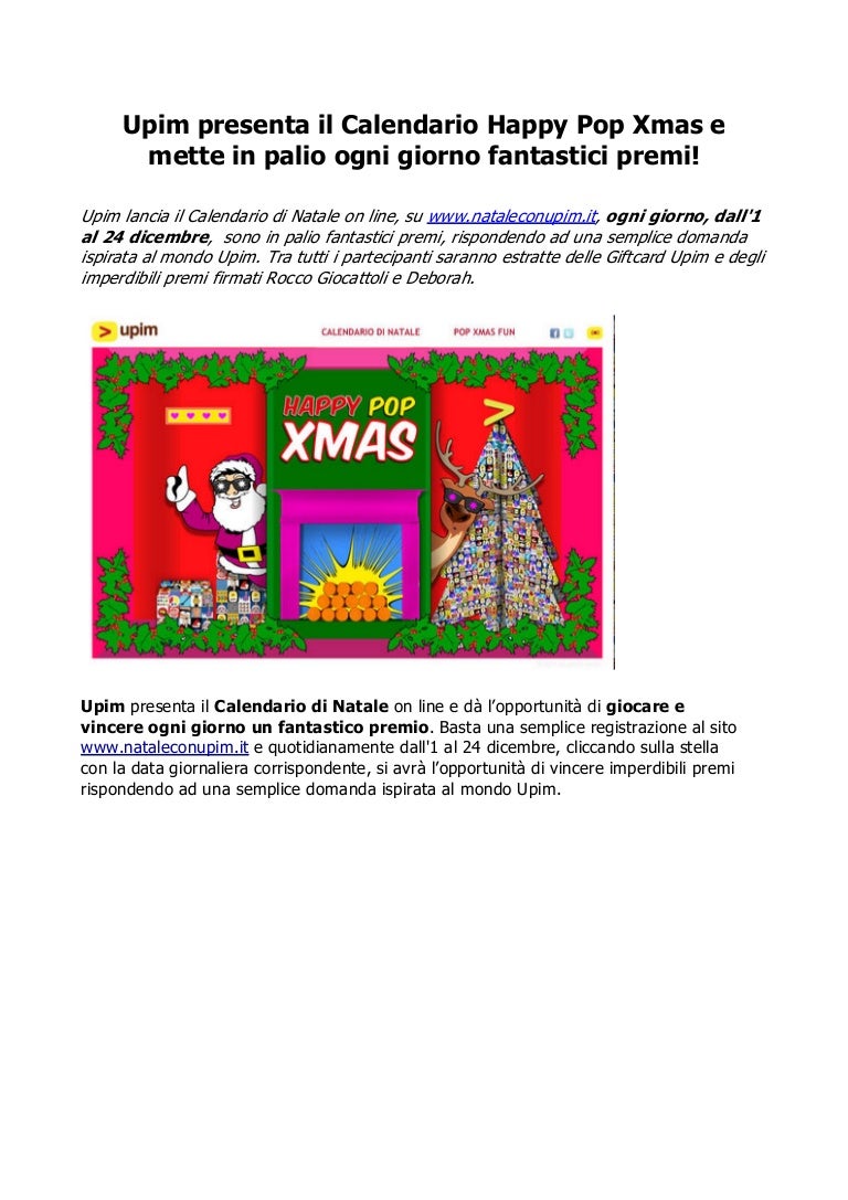 Data Natale.Natale Con Upim Calendario Happy Pop Xmas