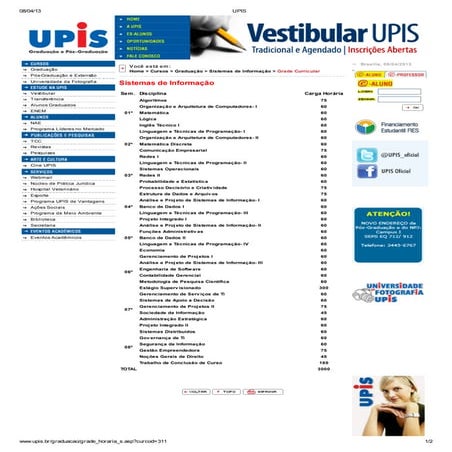 Upis matriz curricular de sistemas da inormacao - bacharel | PDF
