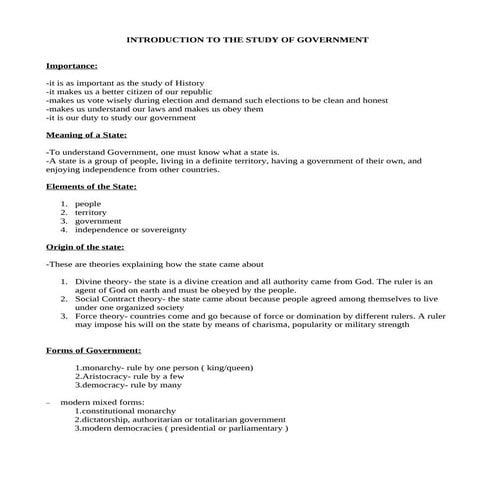 Study of Government- Hist 103 E
