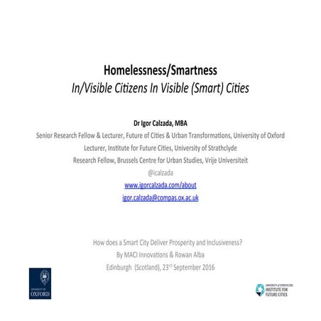 'In/Visible Citizens in Visible (Smart) Cities' keynote speaker held by MACI innovations & Rowan Alba charity NGO in Edinburgh (Scotland)