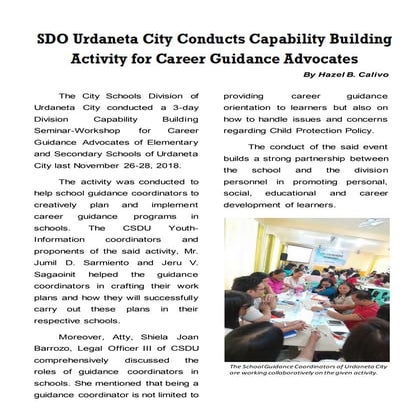 SDO Urdaneta City Conducts Capability Building Activity for Carer Guidance Advocates 
