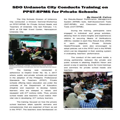 Seminar-Workshop on PPST-RPMS for Private School Heads and Teachers in SDO Urdaneta City