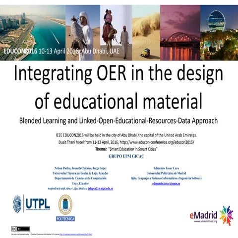 EDUCON16 "Integrating OER in the design of educational material". Edmundo Tov...
