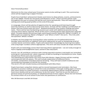 Upper primary parent letter term 1 ...