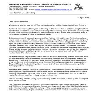 Upper primary parent letter term 4