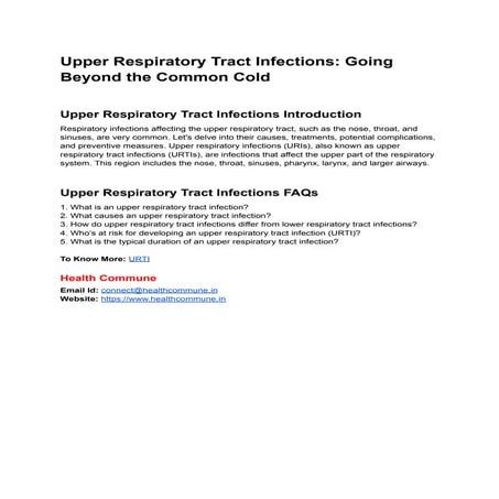 Upper Respiratory Tract Infections: Going Beyond the Common Cold | PDF