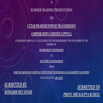 PRESENTATION ON UPPTCL 220 KV TRANSMISSION SUMMER TRAINING BANDA, BANDA FROM ...