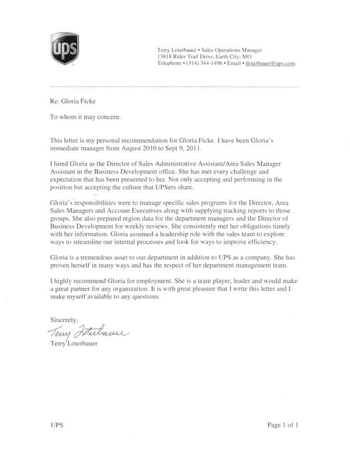 ups letter of recommendation previous employer what is ups letter