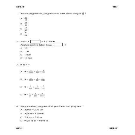 UPSR 2017 Matematik - Johor 