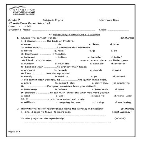 Upstream A2 Mid Term Exam 