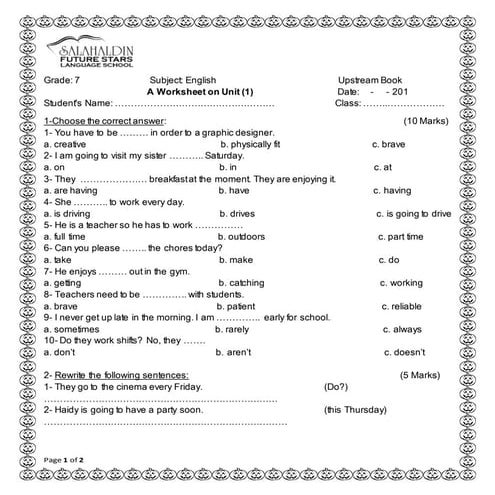 Upstream A2 Unit 1 Worksheet