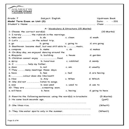 Upstream A2 Unit 3 Worksheet | DOCX