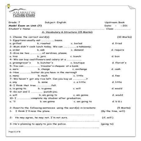 Upstream A2 Unit 7 Worksheet