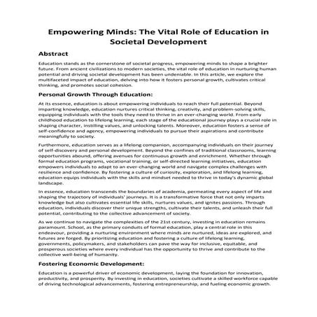 Empowering Minds: The Vital Role of Education in Societal Development