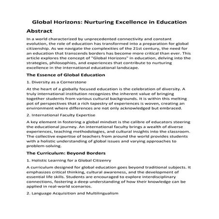 Global Horizons: Nurturing Excellence in Education