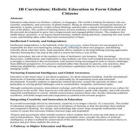 IB Curriculum: Holistic Education to Form Global Citizens