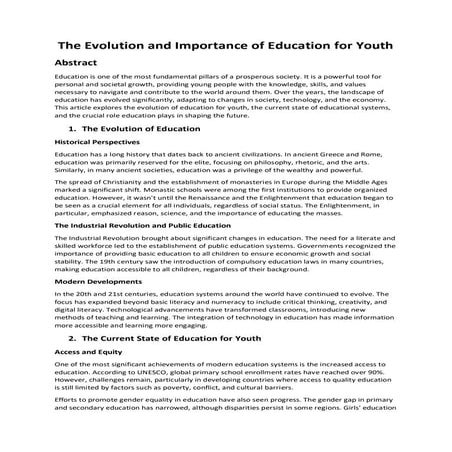 The Evolution and Importance of Education for Youth