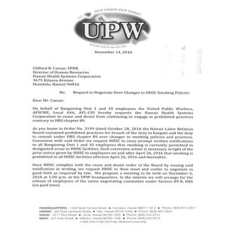 Nov. 14 letter from UPW to HHSC.