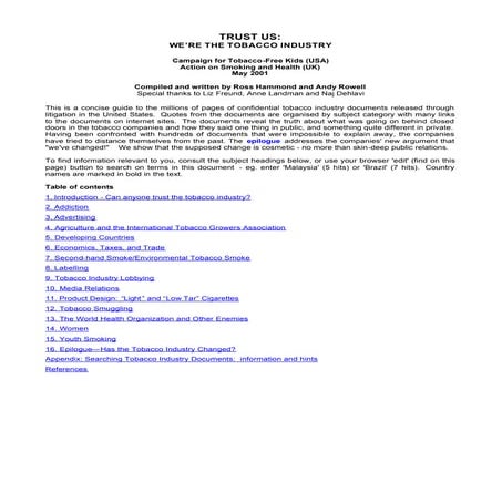 TRUST US:  WE’RE THE TOBACCO INDUSTRY