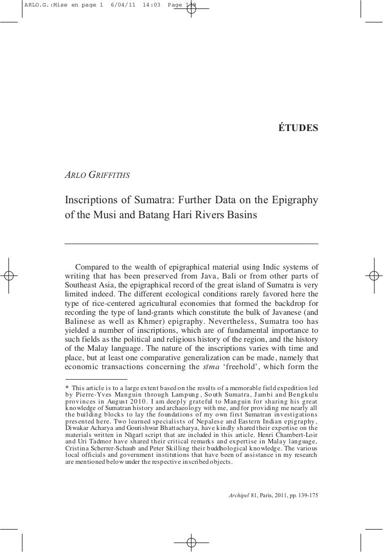 Griffiths 2011 inscriptions of sumatra musi and batang hari Griffiths 2011 inscriptions of sumatra musi and batang hari