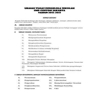 CONTOH URAIAN TUGAS PENGELOLA SMP