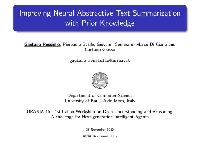 Improving Neural Abstractive Text Summarization with Prior Knowledge | PPT