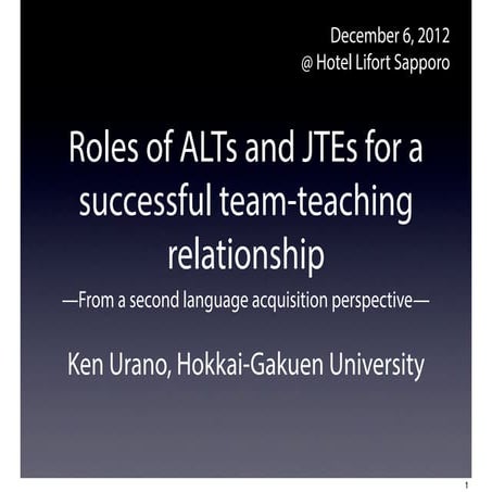 Roles of assistant language teachers and Japanese teachers of English for a s...