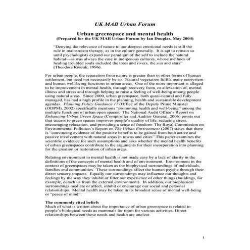 Urban Greenspace and Mental Health