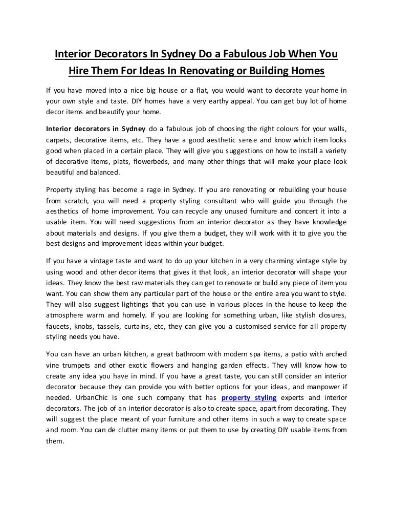 Interior Decorators In Sydney Do A Fabulous Job When You Hire Them Fo