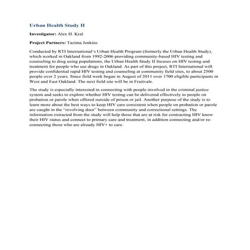 Urban health study ii