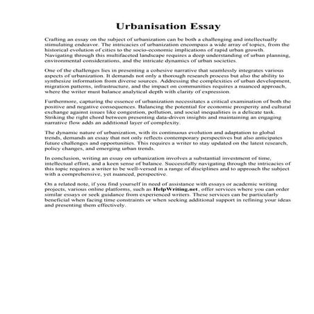 Urbanisation Essay. An Essay about Urbanization and The Slum Problem - Essays...