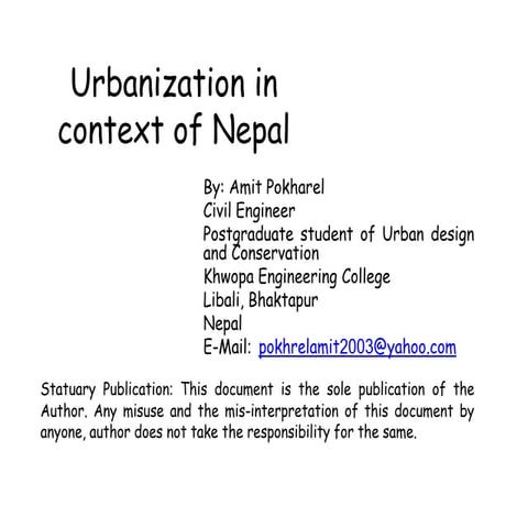 Urbanisation in context of nepal 