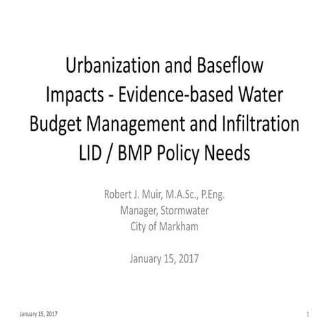 Urbanization and Baseflow Impacts - Evidence-based Water Budget Management an...
