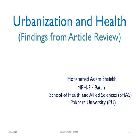 Urbanization and Health : An Article Review