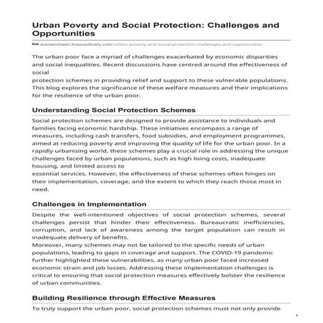Urban Poverty and Social Protection: Challenges and Opportunities