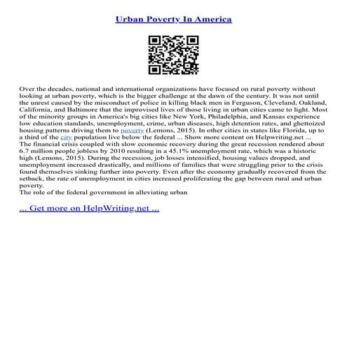 Urban Poverty In America | PDF