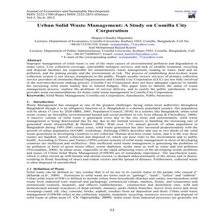 Urban solid waste management a study on comilla city corporation