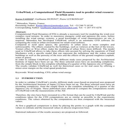 UrbaWind, a Computational Fluid Dynamics tool to predict wind resource ...